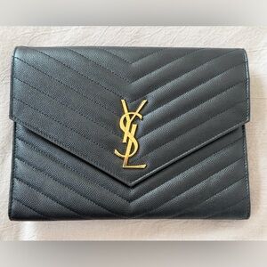 Saint Laurent Quilted Black Leather Wristlet